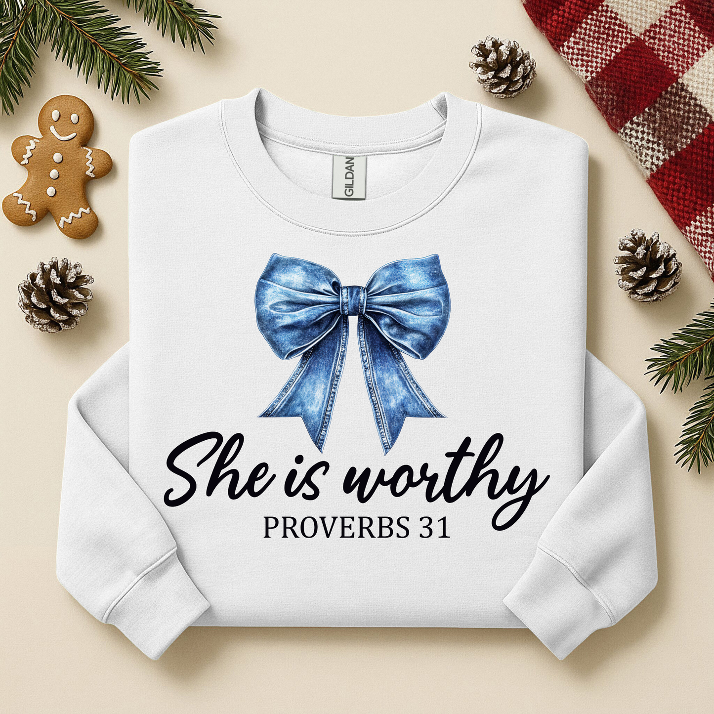 2099 - She is Worthy Denim Bow