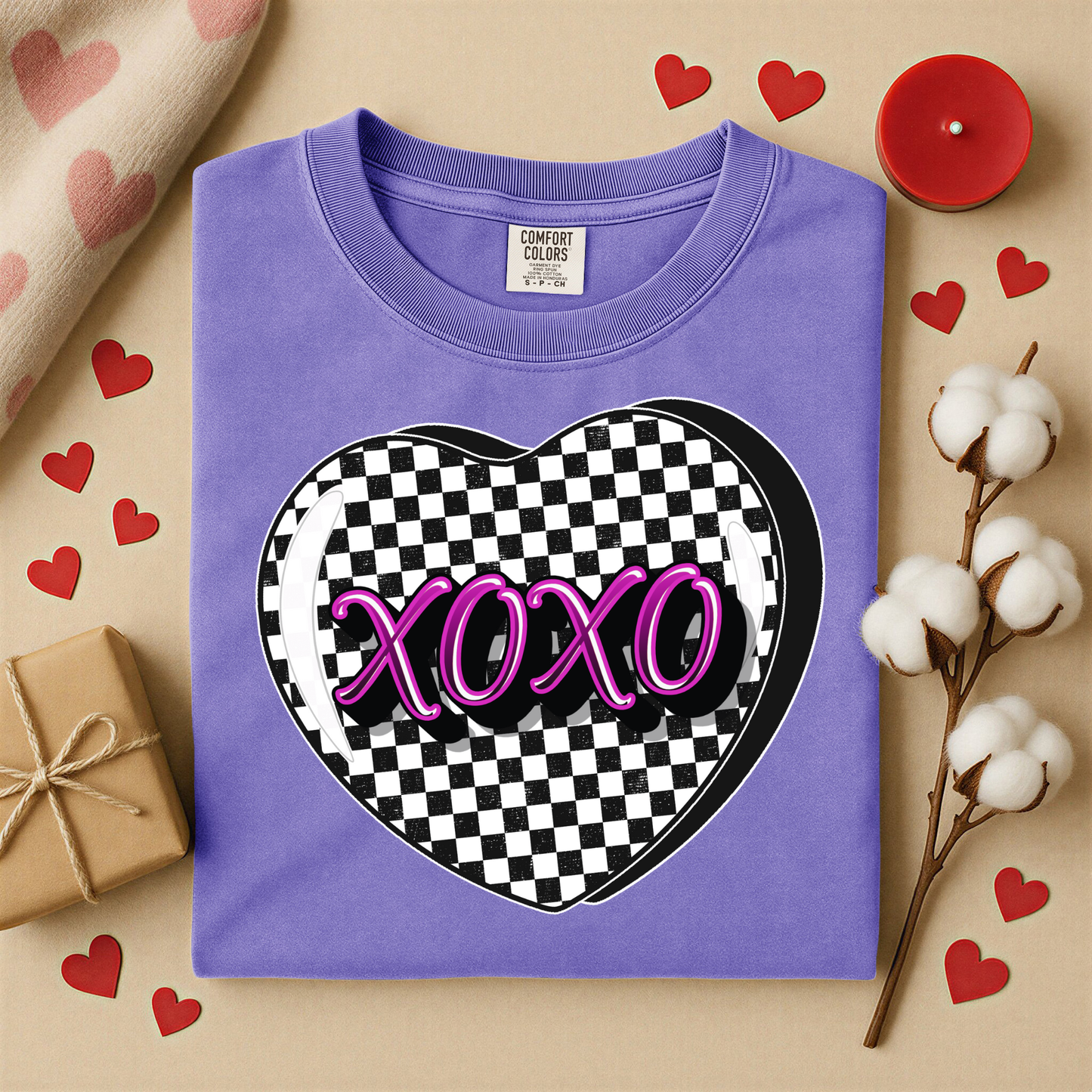 3120 - XOXO Checkered Purple Heart