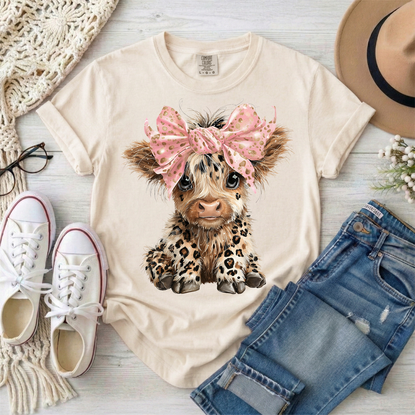 3601 - Highland Cow Leopard Bow