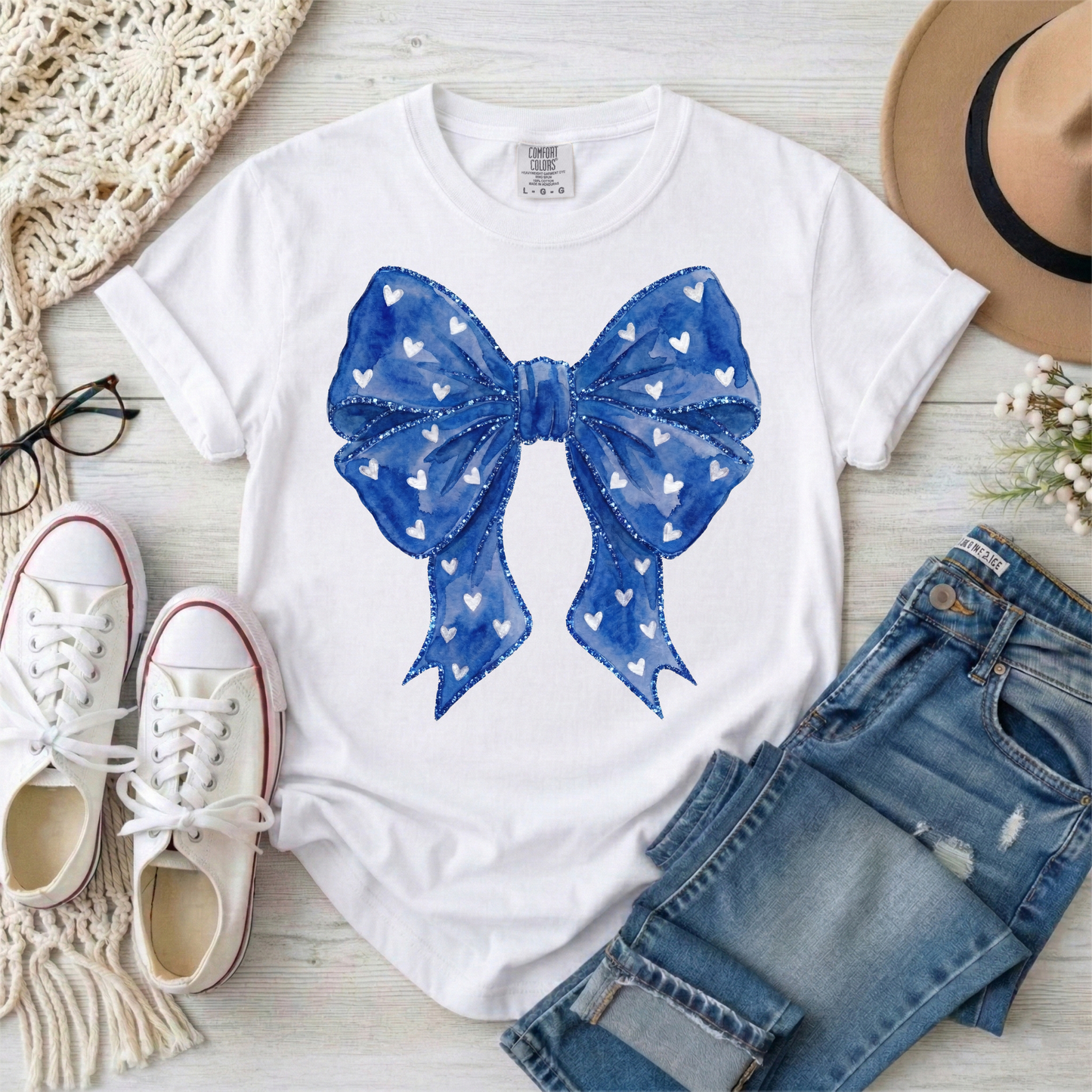 3727 - Blue Bow with Hearts