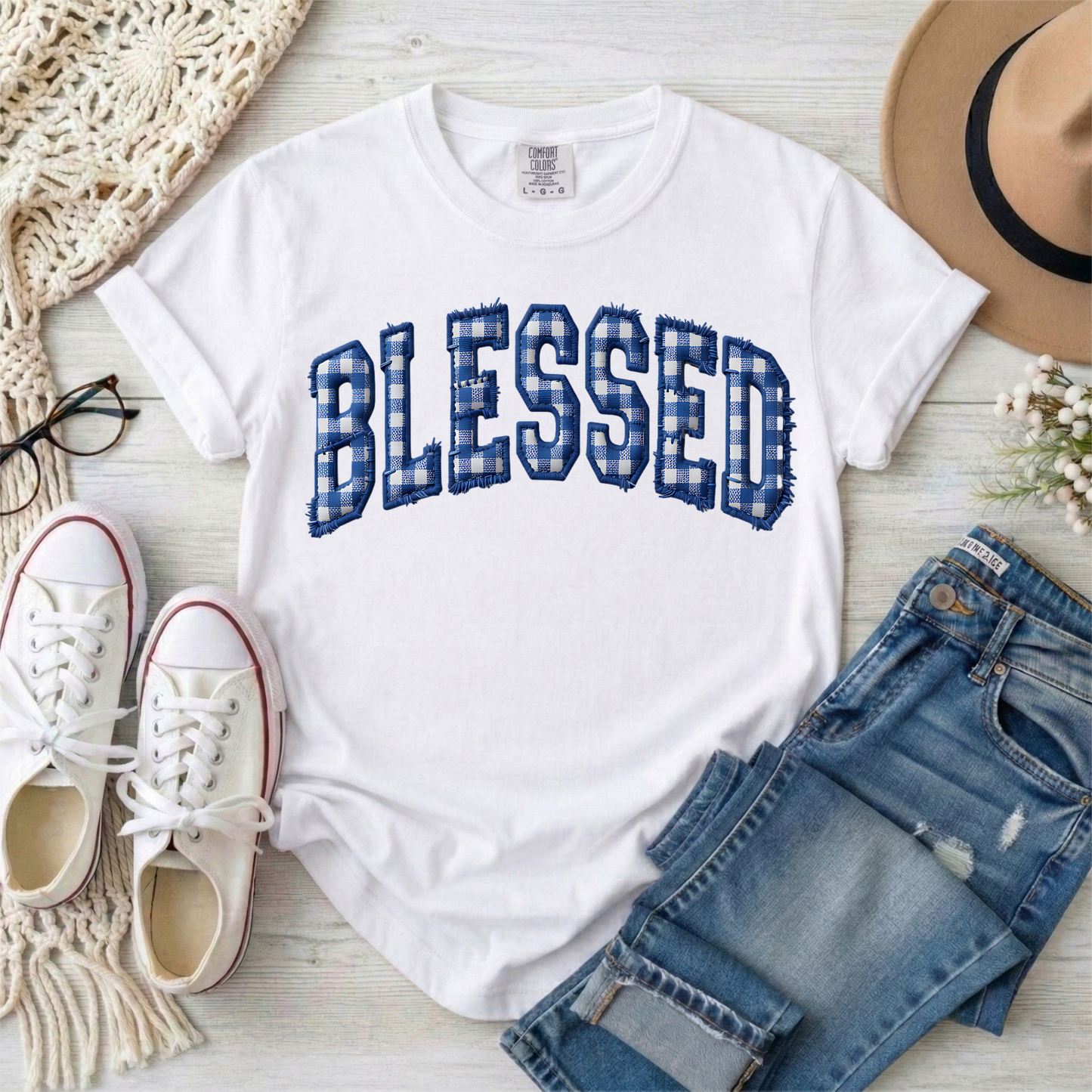 3871 - Blessed - Blue White Gingham