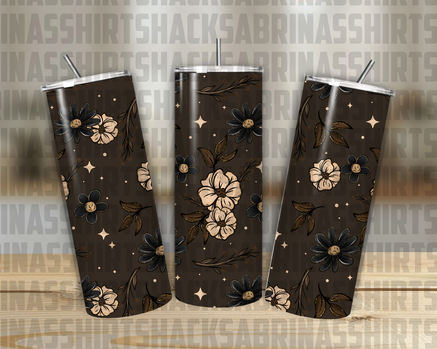 Chocolate Brown Flower 20oz Tumbler