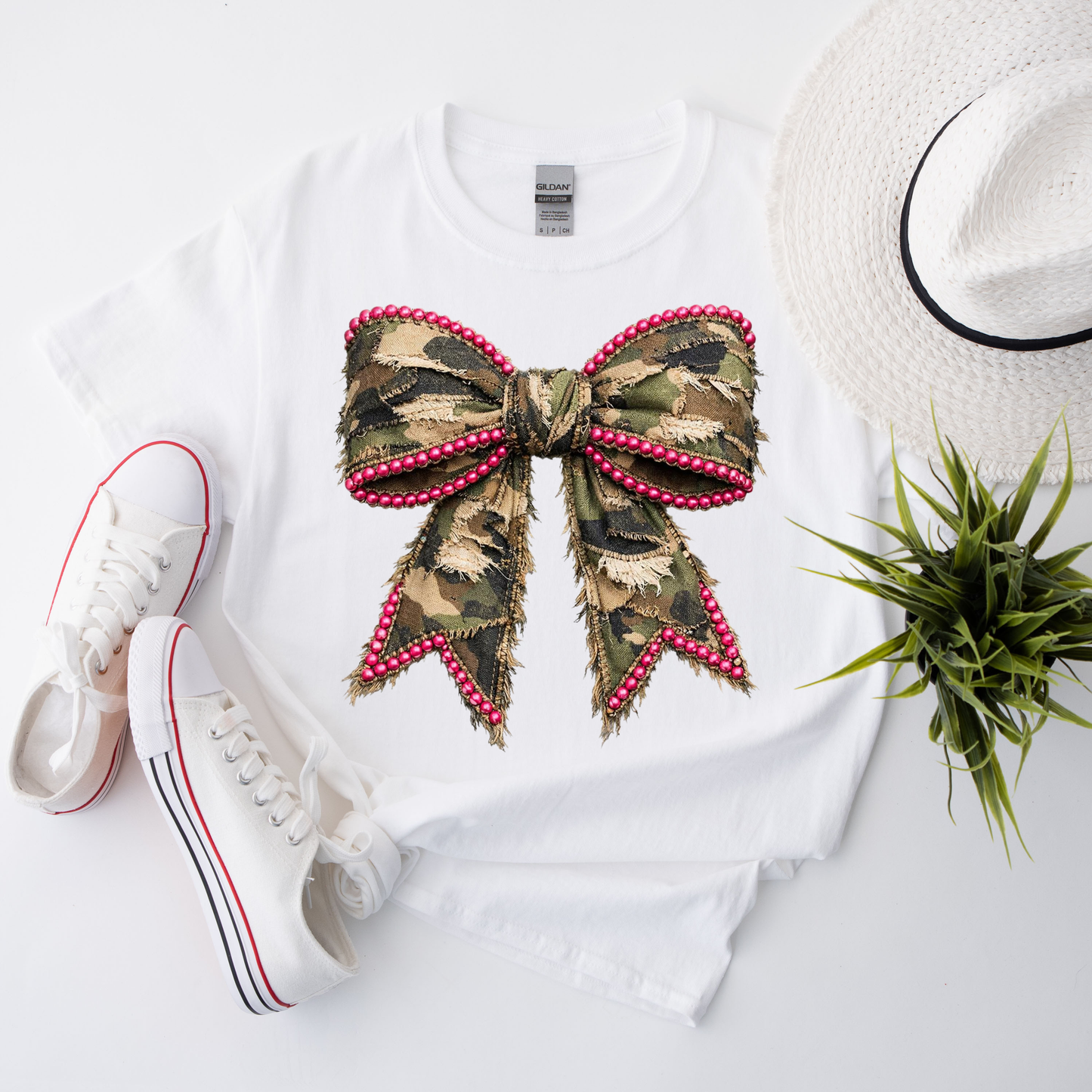 3668 - Camo Pink Pearl Bow