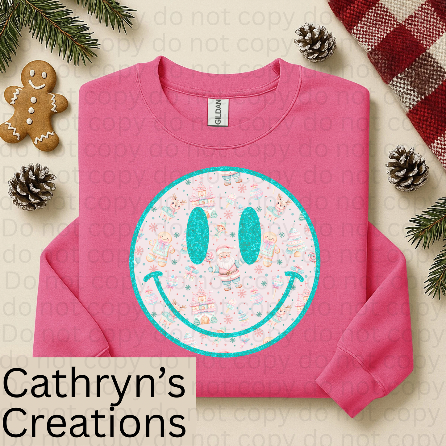 2074 - Pink & Teal Smiley - Cat's Creation