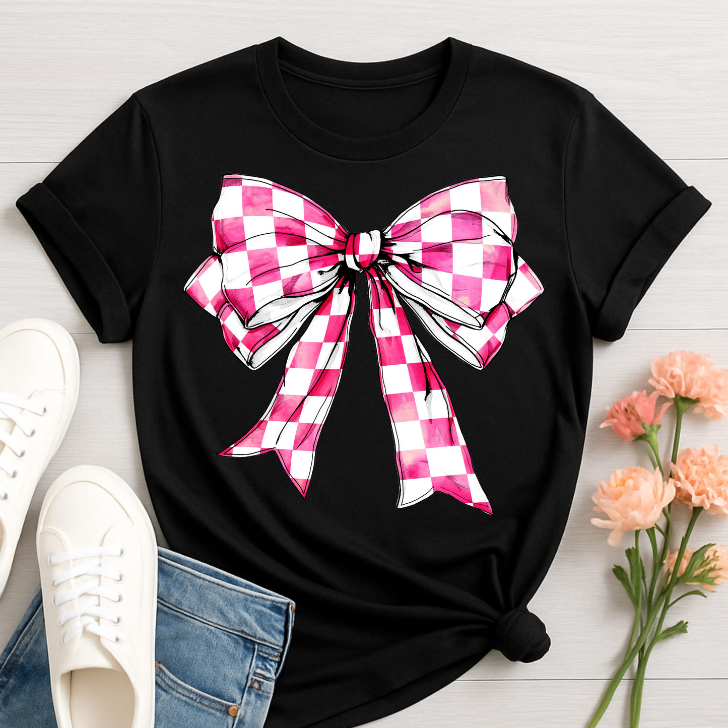 3542 - Pink Checkered Bow