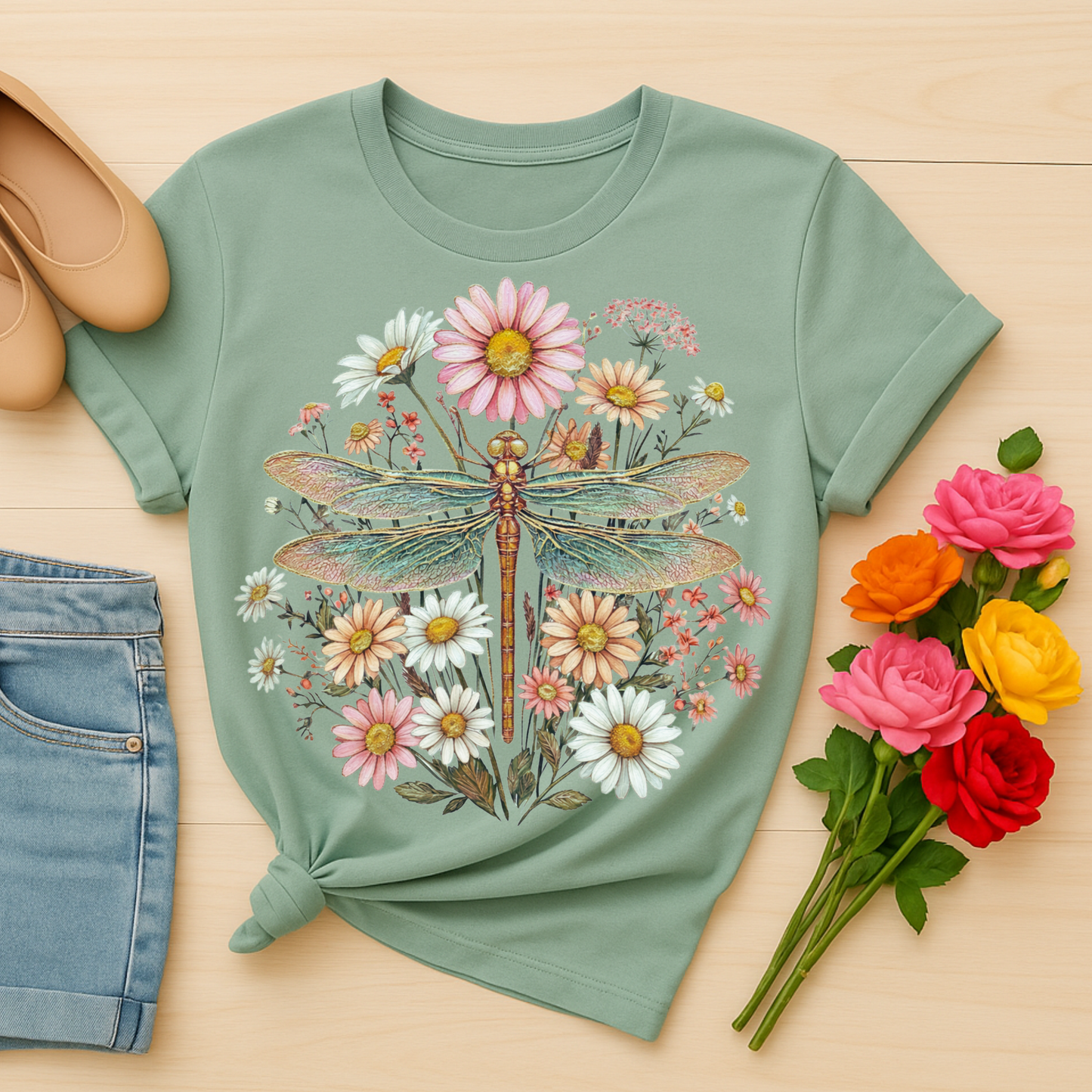 3438 - Dragonfly Daisy - Peach & Sage