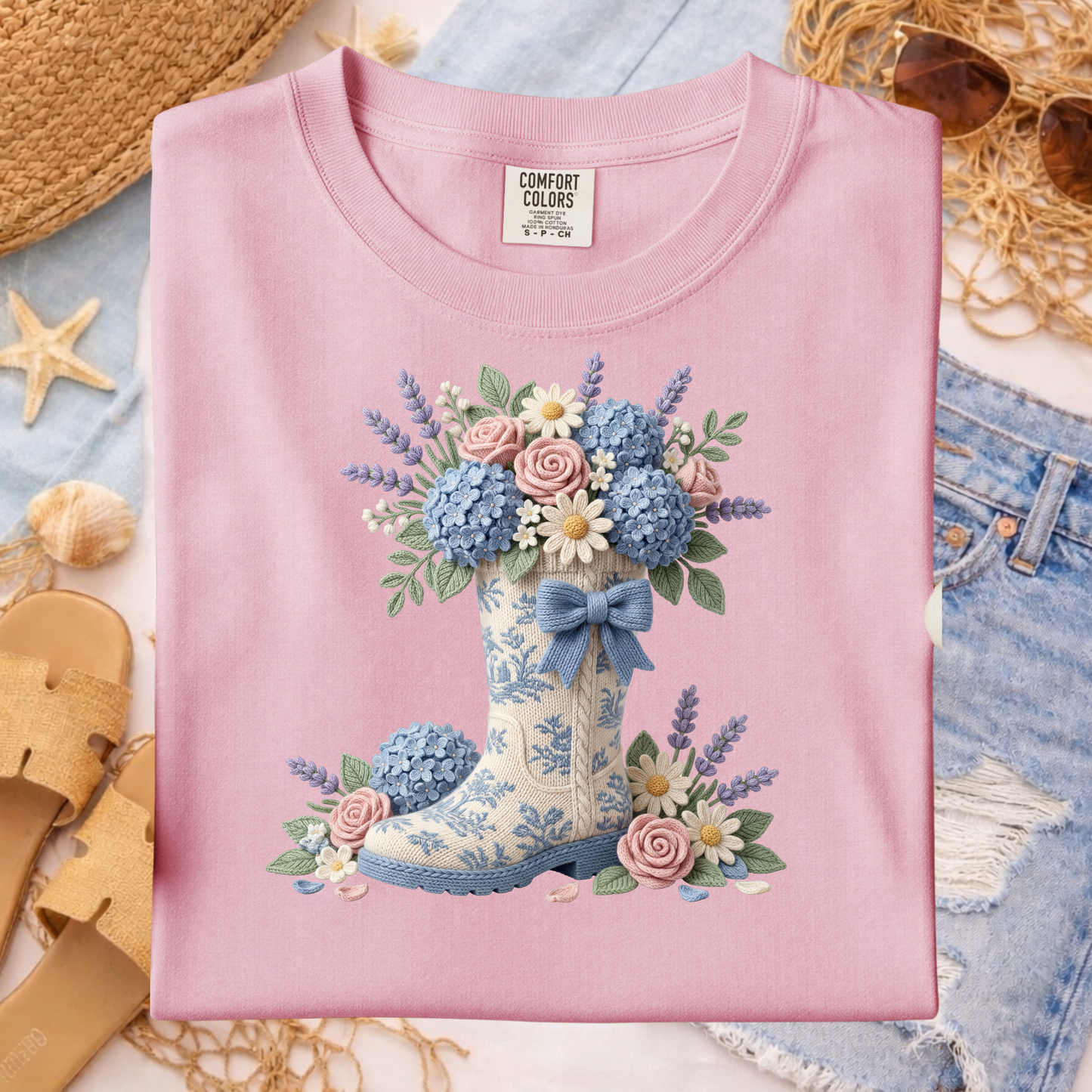 3515 - Floral Rainboot - Faux Yarn