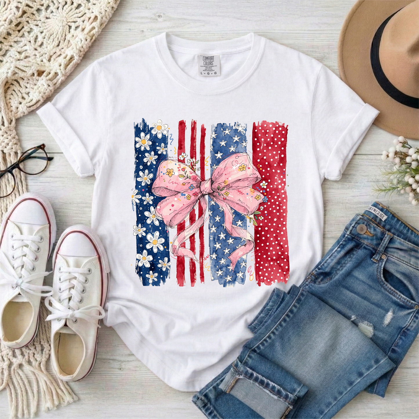 3589 - Patriotic Daisy Bow Panel