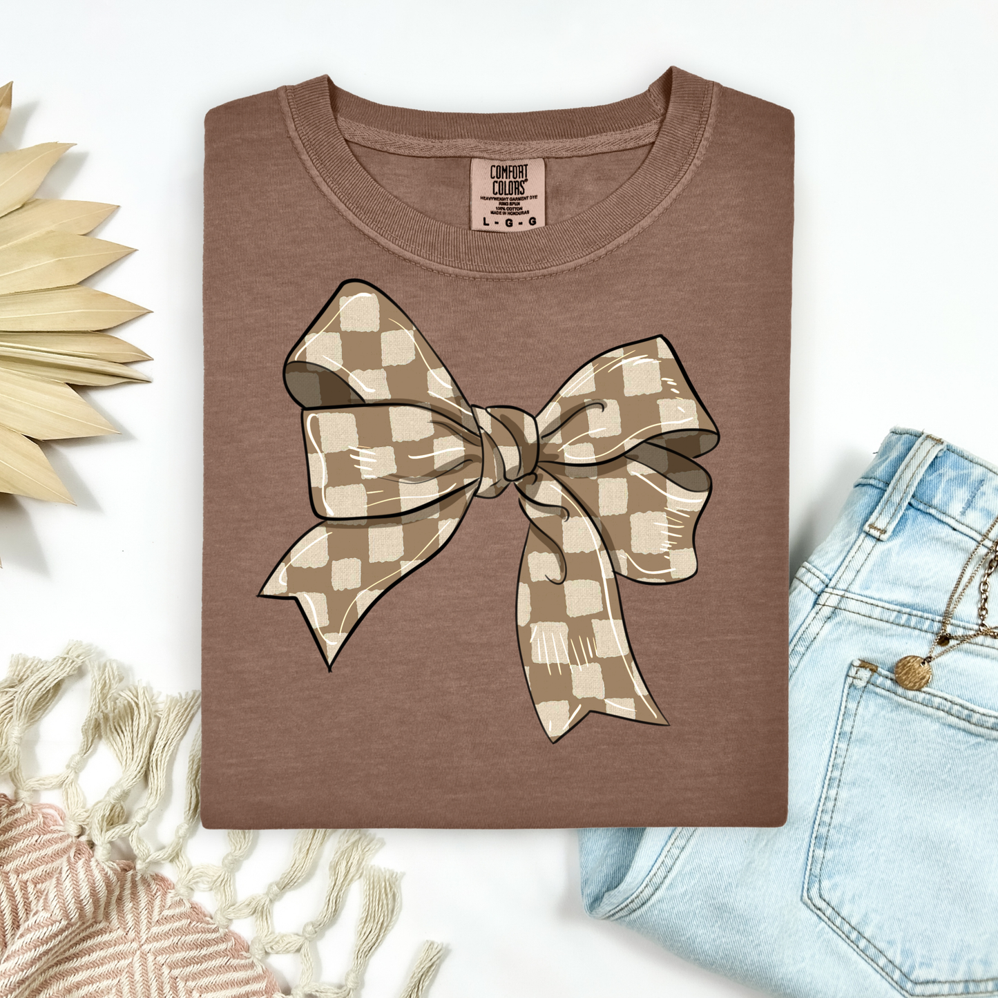 3351 - Tan/Brown Checkered Bow