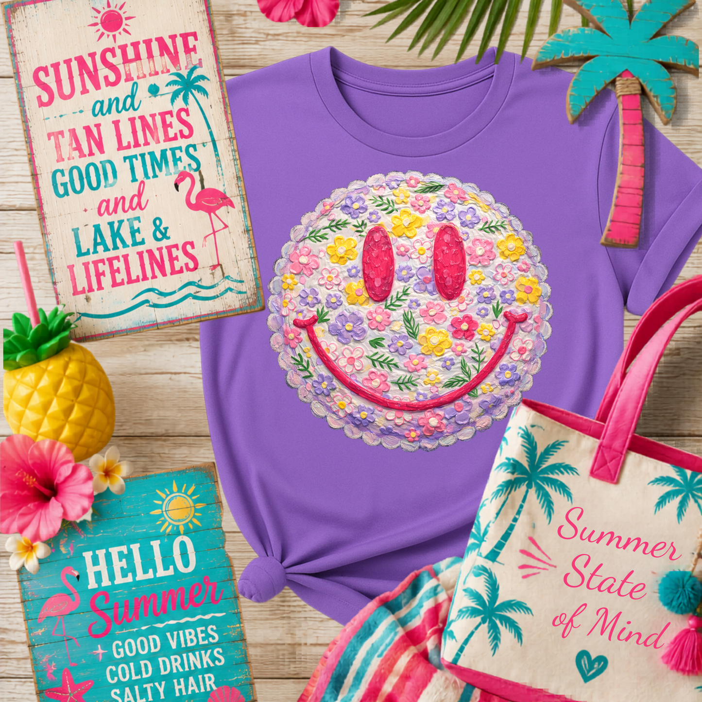 3698 - Bright Summer Floral Smiley