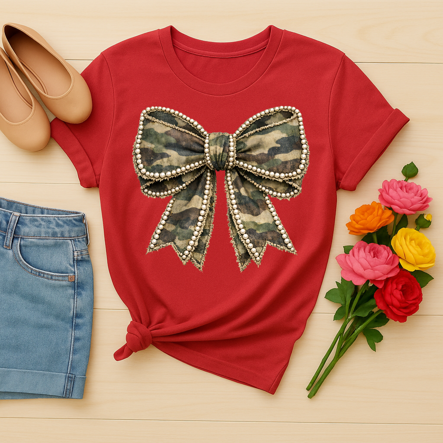3439 - Camo & Pearl Bow