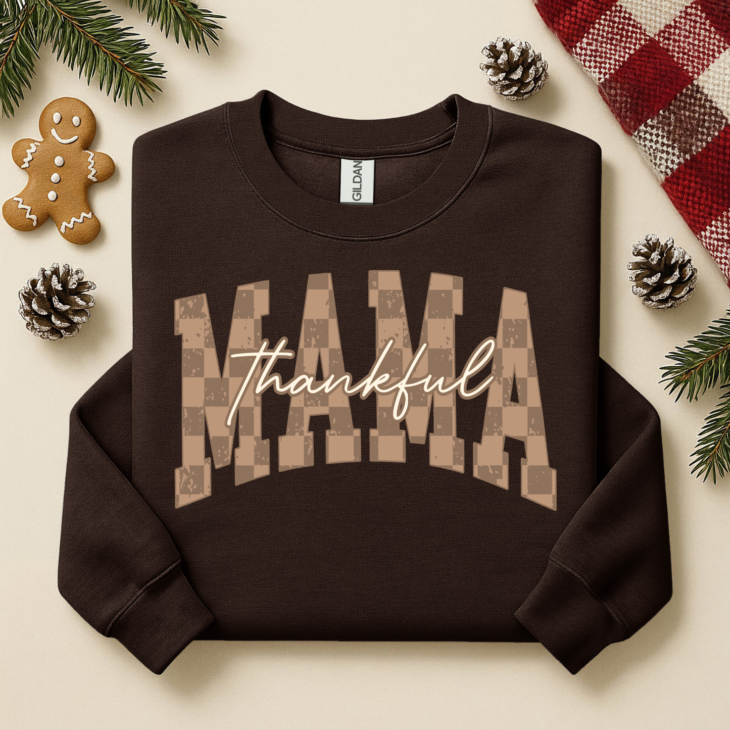 2082 - Thankful Mama Brown Checkered