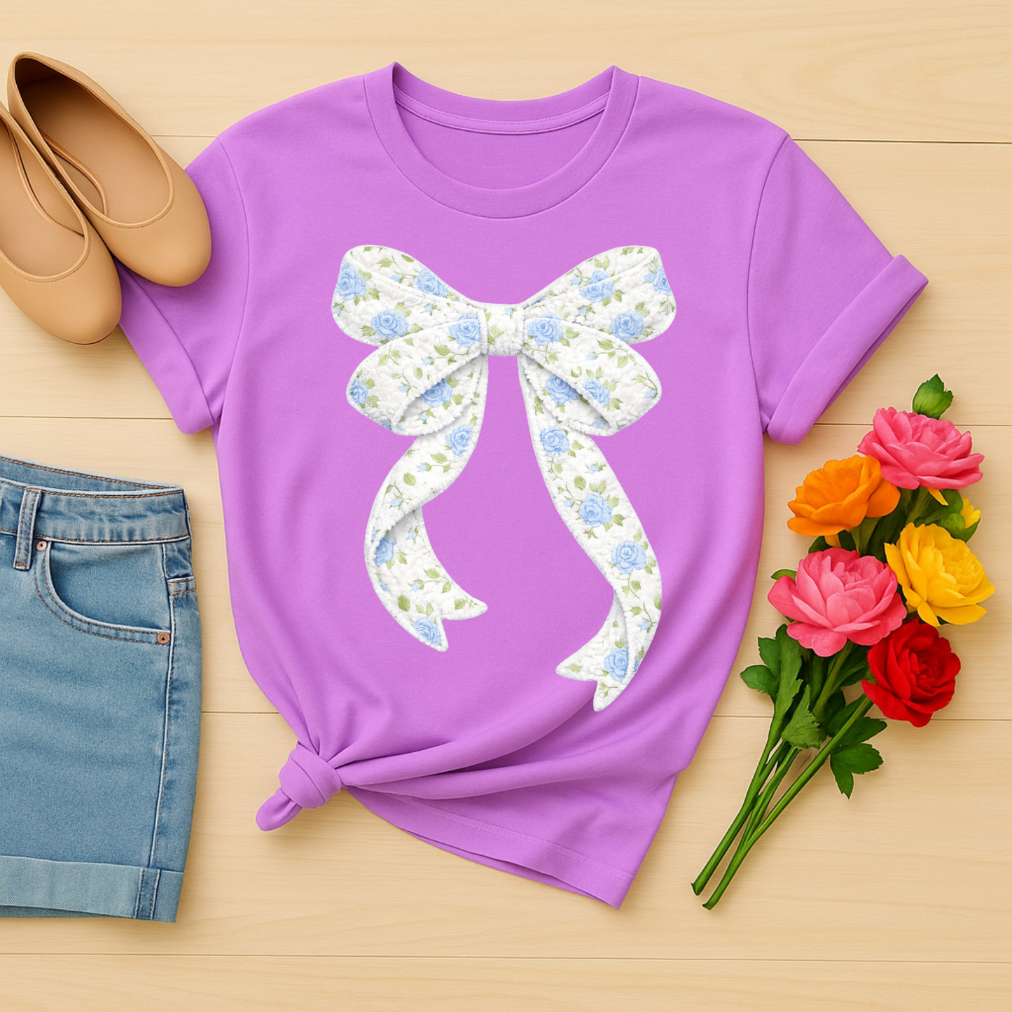 3417 - Blue Floral Quilted Bow