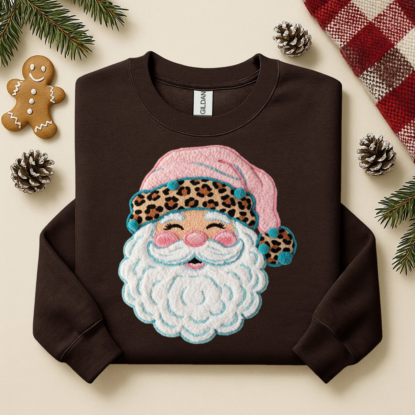 2013 - Santa with Cheetah Hat Teal & Pink