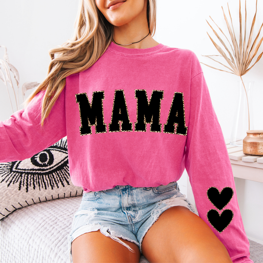 3034 - Leopard Mama - Heart Sleeve Black