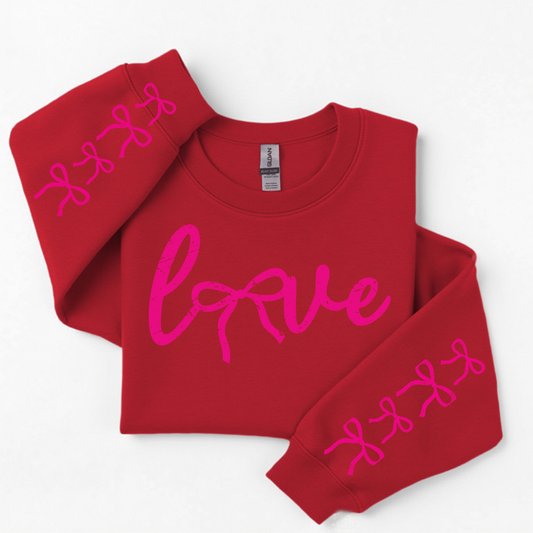 3194 - Pink Distressed LOVE with Sleeve Bows