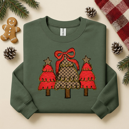 2072 - Checkered Christmas Tree - Red & Brown