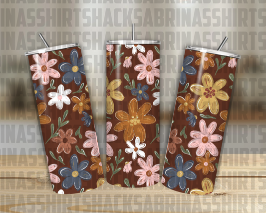 Brown Flowers 20oz Tumbler