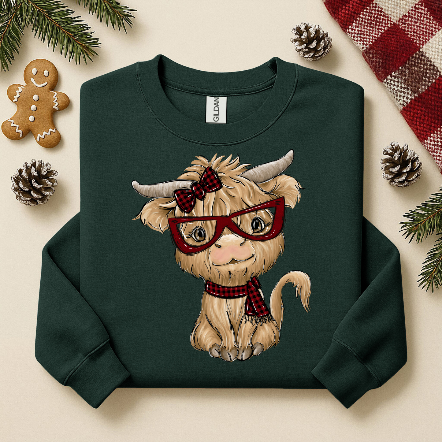 1097 - Highland Cow with Scarf & Glasses