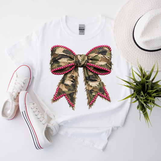 3668 - Camo Pink Pearl Bow