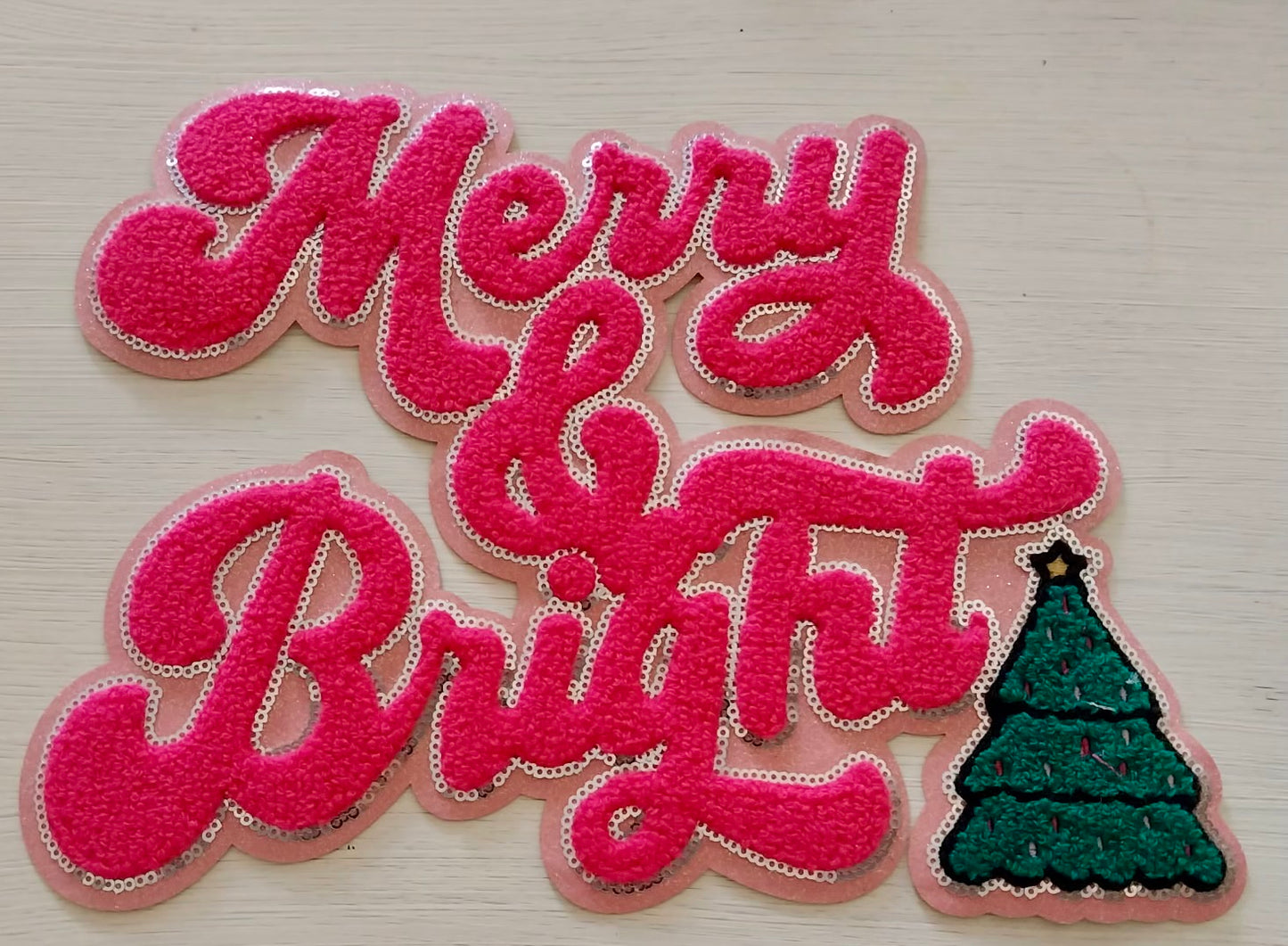 Pink Merry & Bright Chenille Patch