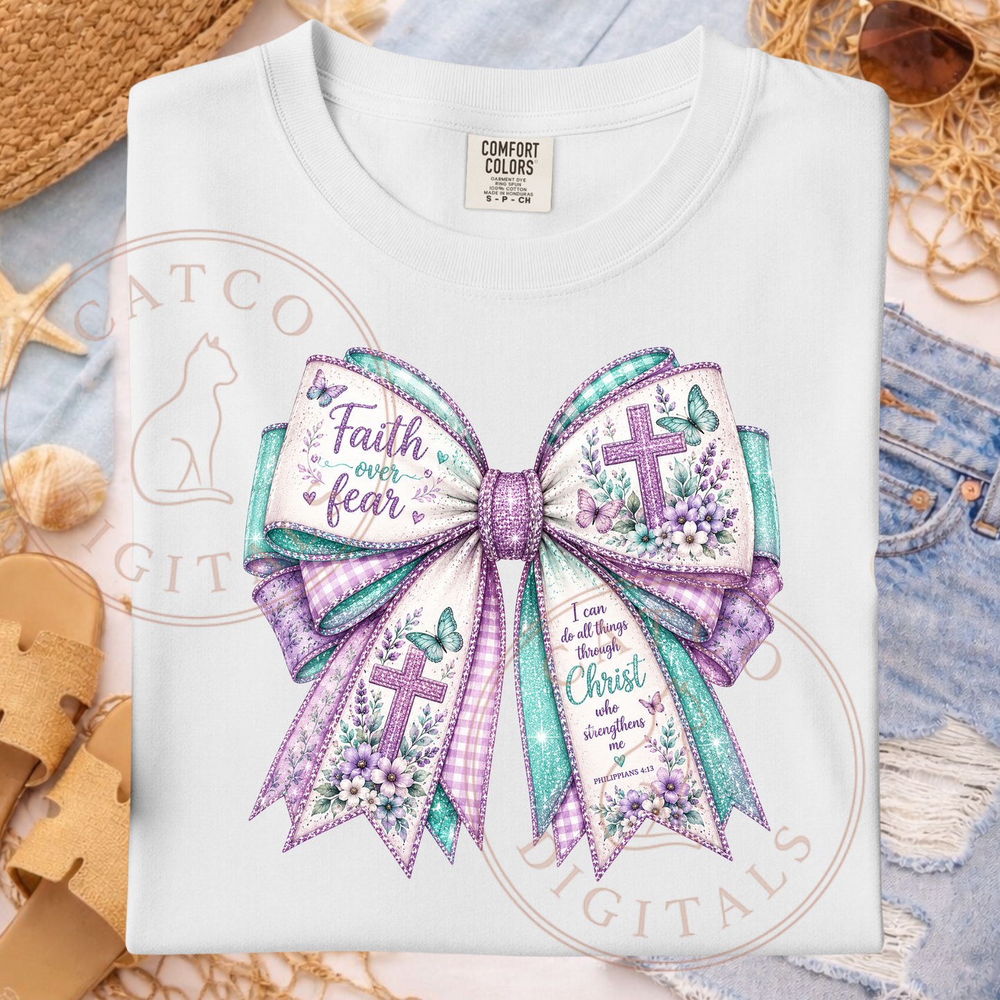 4147 - teal and purple faith bow ￼