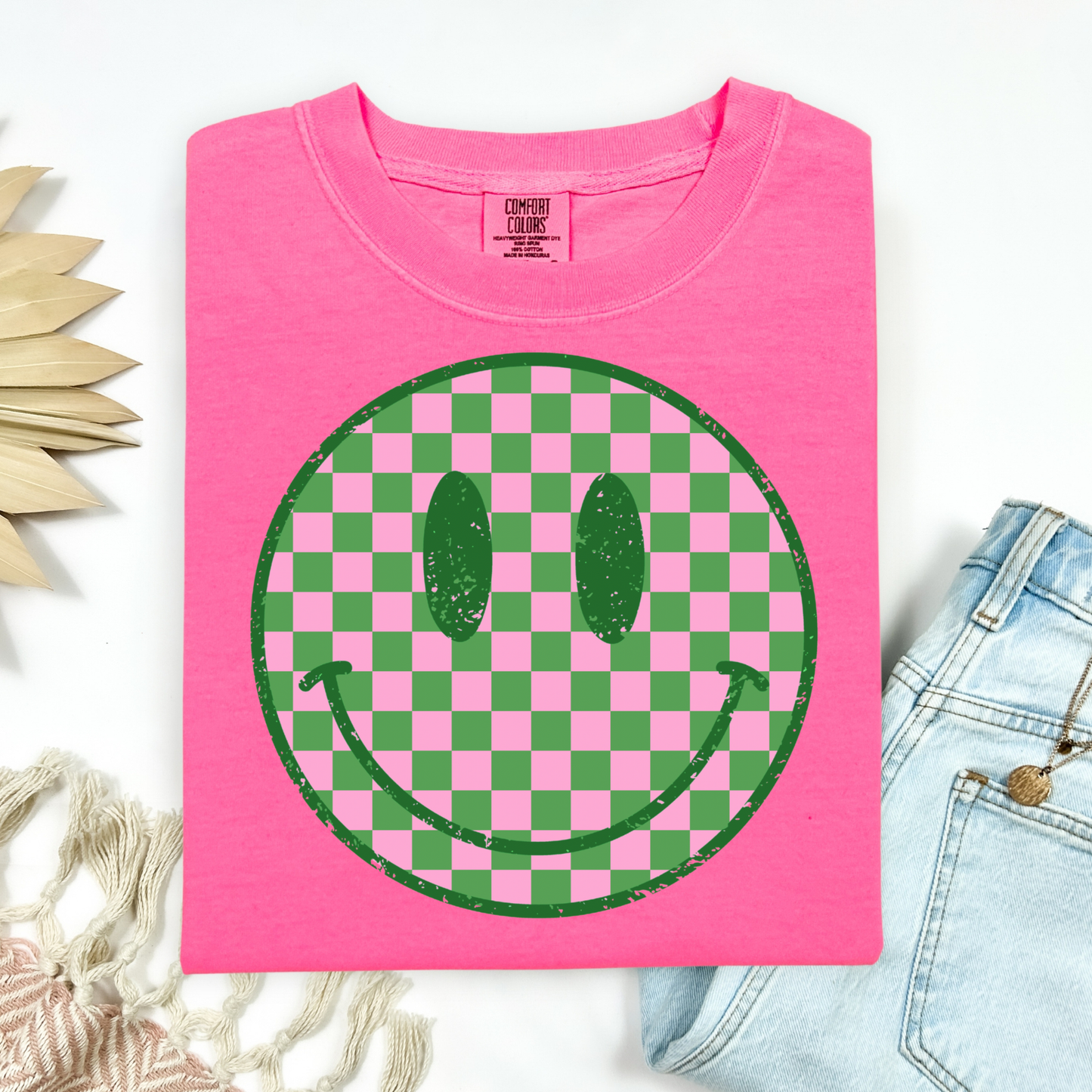 3301 - Pink & Green Checkered Smiley