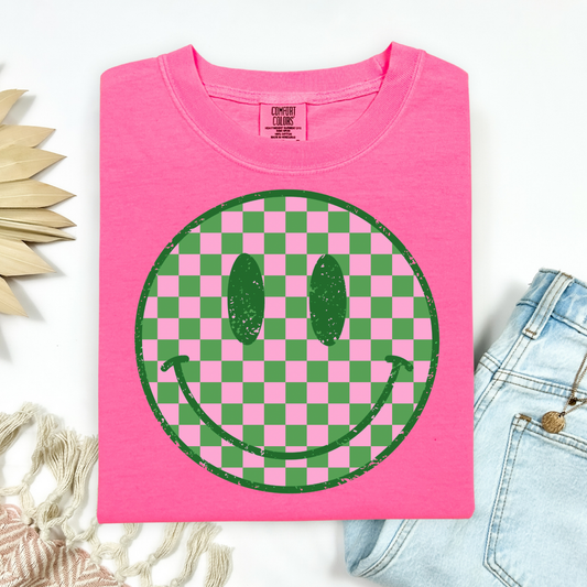 3301 - Pink & Green Checkered Smiley