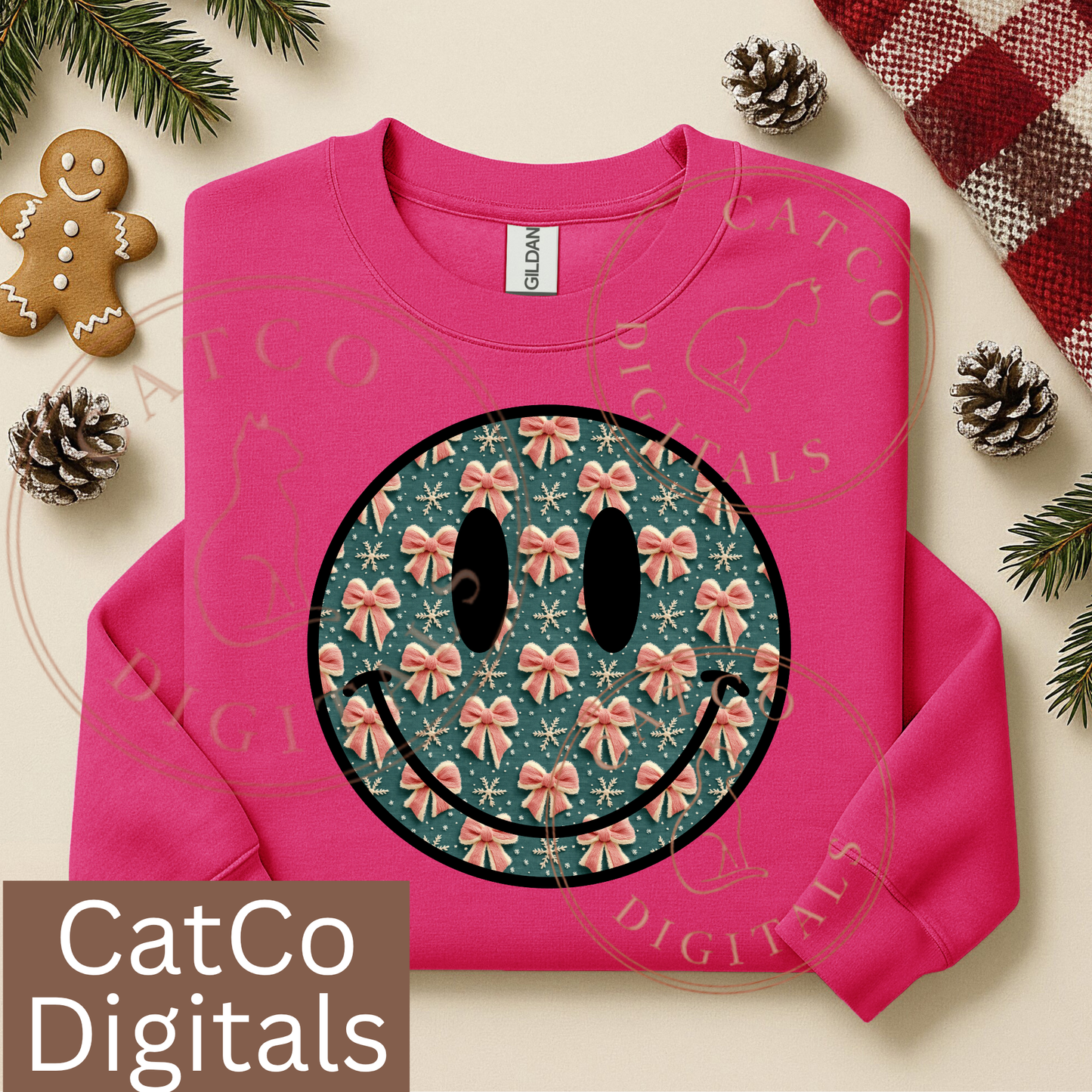 3074 - Teal & Pink Bow Smiley