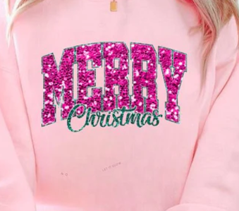 Merry Christmas Pink & Teal- Glitter